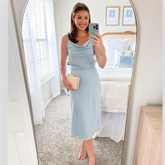 Blue Silky Midi Dress - Picture 3 of 3